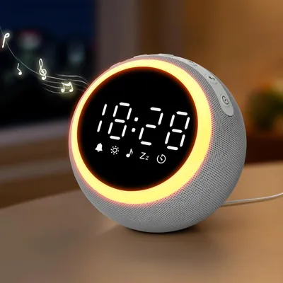 Zdjęcie produktu dla Cyfrowy budzik z białym szumem, 25 dźwiękami relaksacyjnymi, lampką nocną, timerem, funkcją drzemki oraz regulacją głośności i jasności