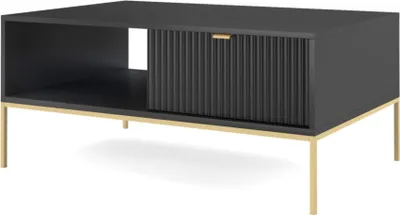 Produktbild von Selsey Vellore – Couchtisch mit Schublade und goldenem Gestell, Schwarz, 104 x 68 cm