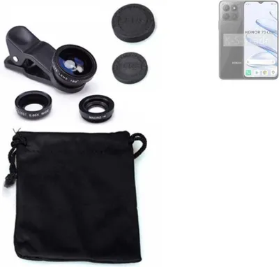 Produktbild von K-S-Trade Smartphone Kamera Linsen Set Kompatibel mit Honor 70 Lite 3in1 Clip-On Kamera Adapter Macro Weitwinkel FishEye Fischauge Objektiv Linse