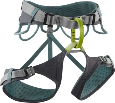 Hüftgurt "Skye" von Edelrid in Schwarz und Türkis; geeignet für Klettern; mit verstellbaren Schnallen und atmungsaktivem Material.