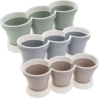 Produktbild von 3er Set, Kräutertöpfe mit Untersetzer Kräutertöpfe Kräuterregal mit Drainage