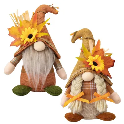 Productafbeelding van Herfstelfjes - Pluizenfiguren met een esdoornbladmotief - Decoratie voor interieur - 2 stuks, 19,5 cm