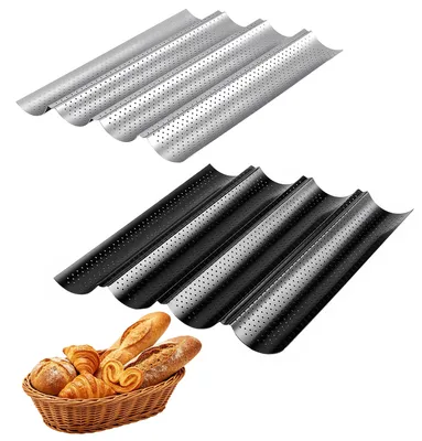 Baguette-Backblech-Set 2er, 38x33 cm, 4 Mulden, antihaftbeschichtet