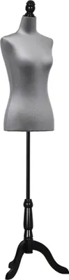 Obrázek produktu pro Figurína - Dámské tělo - Nastavitelná výška 130-168 cm - Dřevěný stojan - Pěna - Šedá