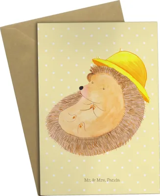 Produktbild von Mr. & Mrs. Panda babykarte Igel Beten - Gelb Pastell - Geschenk, Leben, Sonnenhut, Gott, Grußkarten, dankeskarten, weihnachtskarten, einladungskarten, hochzeitskarten