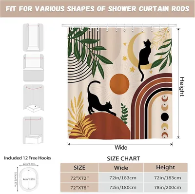 Obrázek produktu pro Závěs do sprchy, rozměry 180 x 200 cm, materiál: polyester, vodotěsný, s 12 kroužky, určený do koupelny