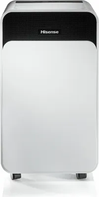A white Hisense dehumidifier is shown from the front on a white background.