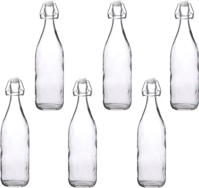Produktbild von Set aus 6 Glas-Bügelflaschen – 1 Liter pro Flasche – Flasche mit Bügelverschluss – Wasserflasche Glas – Bügelflaschen – Weckflasche – Transparent