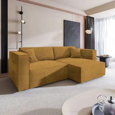 Produktbild von Masseno Ecksofa NERIO M mit Schlaffunktion L-Form, Sofa mit Bettkasten, Wohnzimmersofa, Couch, Soffa, Bettsofa, Couchgarnitur- Gelb, MONOLITH 48