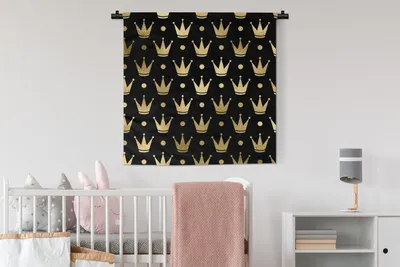 Produktbild von MuchoWow® Wandteppich Wandbehang Muster - Krone - Gold 90x90 cm Tapisserie Dekoration Wandtuch - Wandaufhänger