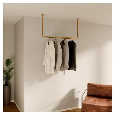 Produktbild von Kleiderstange Deckenmontage Gold – Garderobenstange Decke Industrial I 105x54 cm I Stahlrohr gold I Flur & Ankleidezimmer
