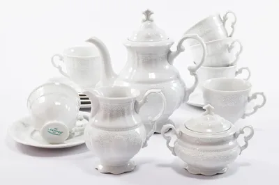 Image de Service à café Sonata, dentelle blanche, porcelaine blanche, Leander, 15 pièces