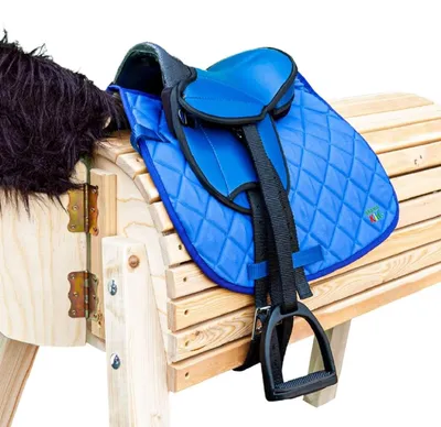Productafbeelding van Houten paard zadelset pony - Kinderzadel - Blauw - Stijgbeugels en zadelriem