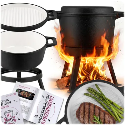 Image de Cocotte en fonte émaillée de 8 litres avec couvercle 2 en 1