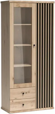 Produktbild von Bettso Vitrine Höhe Kommode mit Glas CALI C2 86 x 191 cm Eiche Artisan mit Lamellen