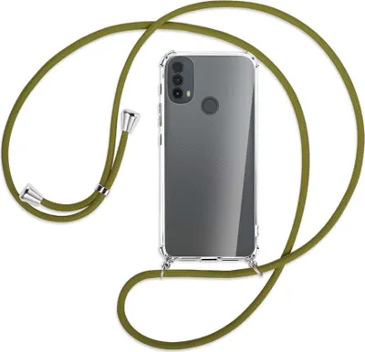 Produktbild von Handykette Backcover-Schutzhülle mit Band (Metall silberfarben) für Motorola Moto E30, Moto E40 - khaki