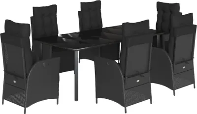 Produktbild von vidaXL 7-tlg. Garten-Essgruppe mit Kissen Schwarz Poly Rattan