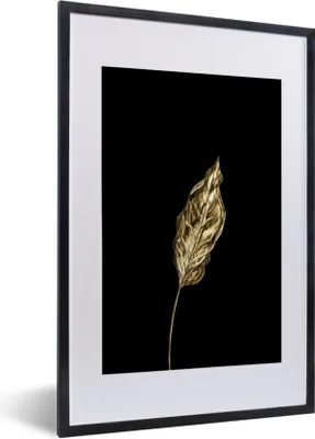 Produktbild von MuchoWow® MuchoWow® Gerahmtes Poster Schwarz und Gold - Blatt - Abstrakt 40x60 cm - Poster mit zchwarzem Bilderrahmen - Poster in Rahmen