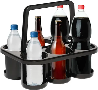 Productafbeelding van Flessendrager 6 flessen - Drankmand Opberger - Dranken Vervoeren - Stapelbaar Ontwerp - 32 x 23 x 28 cm - Antraciet