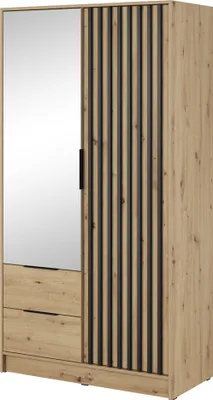Produktbild von Furniture24 Kleiderschrank Nelly 2D Schrank mit Spiegel 2 Türiger 2 Schubladen Artisan Eiche Drehtürenschrank