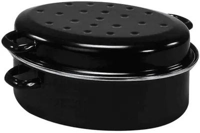 Krüger Gänsebräter aus schwarz emailliertem Stahl mit Chromrand 42cm