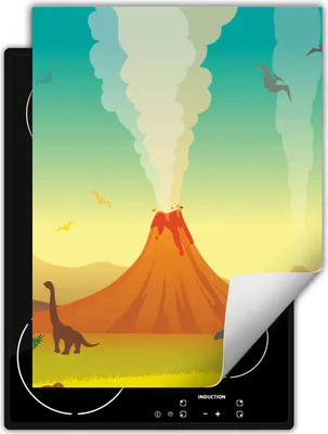Produktbild von DarHaus Herdabdeckplatte Einteilig Küche Abdeckplatte für Glaskeramikkochfeld Abdeckung Induktionskochfeld Aufrollbare Matte 40x52 cm, Dinosaurier - bunt