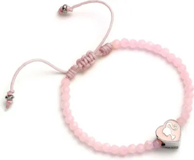 Produktbild von Rosa Perlenarmband mit Barbie-Silhouette auf Herzperle 17 cm