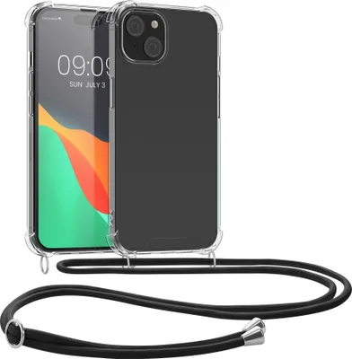 Produktbild von kwmobile Necklace Case kompatibel mit iPhone 15 Hülle - Silikon Cover mit Handykette - Band Handyhülle Transparent Schwarz