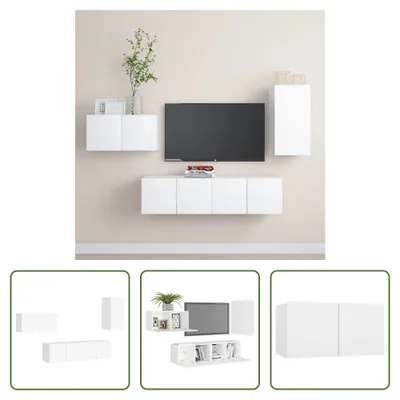 Produktbild von The Living Store 4-tlg. TV-Schrank-Set Weiß Holzwerkstoff