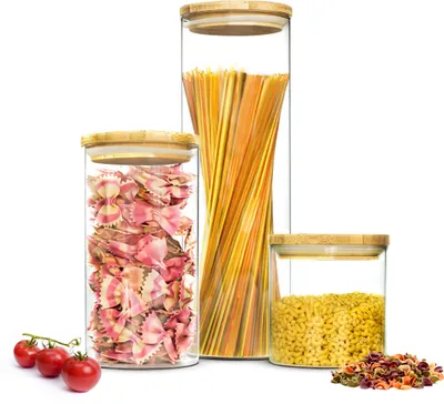 Produktbild von 3 Vorratsdosen 2,2 + 1,3 + 0,6 Liter mit Deckel Vorratsbehälter Vorratsdose Vorratsglas Vorratsgläser