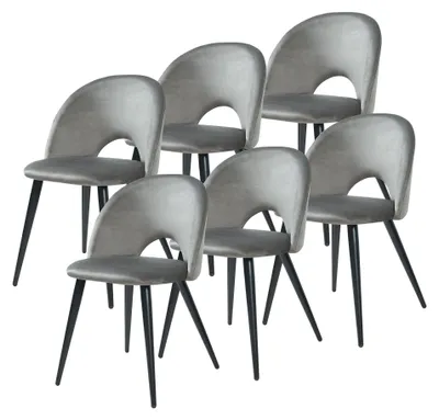 Image de Lot de 6 chaises de salle à manger « Karijoki » : chaises rembourrées en velours avec pieds en métal, 77 x 50 x 55 cm, gris / noir