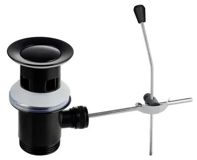 Productafbeelding van Afvoerstop voor wastafel, excentrische overloop, wastafelstopper, 1 1/4"-stopper, afvoerketting voor wastafel, afvoer met ketting en overloop – zwart