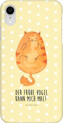 Produktbild von Mr. & Mrs. Panda Iphone XR Handyhülle Katze Frühaufsteher - Gelb Pastell - Geschenk, Premium Kunststoff, Kaffee, Verschlafen, Tiger, Mittelfinger, Katzen, Genervt