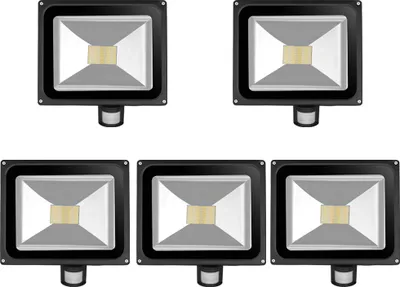 Produktbild von 5pcs 80W LED Fluter SMD Strahler mit PIR Bewegungsmelder,Greenmigo 120° Fluter IP65 Wasserdicht Aluminiumkörper Schwarz Warmweiß