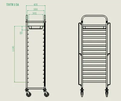 Produktbild von Tablettwagen GN1/1, 15 Ablagen, fahrbar, Sicherungsbügel, 405x550x1730 mm