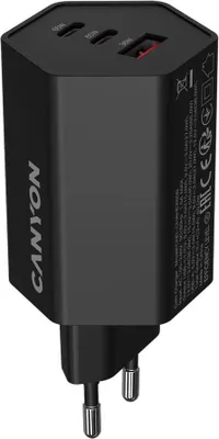 Produktbild von CANYON HEXAGON 65 GaN 65W 2xPD 1xQC EU-Wandladegerät Schwarz