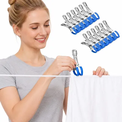 Produktbild von 12er-Set Edelstahl Klammern für Poolabdeckung & Gewächshausfolie, rostfrei, mit Schutzfilm – Poolplane Clips & Befestigungsklemmen für Rohre, Netze
