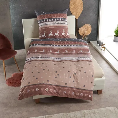 Produktbild von Traumschlaf Biber Bettwäsche Winterland beige 135x200 cm + 80x80 cm