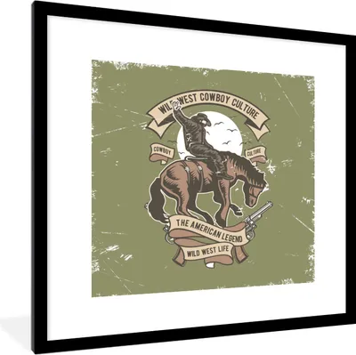 Produktbild von MuchoWow® MuchoWow® Gerahmtes Poster Pferde - Pistole - Cowboy - Retro 40x40 cm - Poster mit zchwarzem Bilderrahmen - Poster - Plakat im Rahmen
