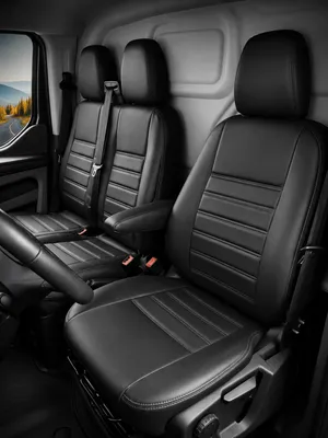 Immagine prodotto di Coprisedili per Ford Transit Custom dal 2012 al 2023 – Colore: nero Fezz – Realizzati in ecopelle – Perfetta vestibilità (per sedili singoli/doppi con sedile posteriore divisibile)