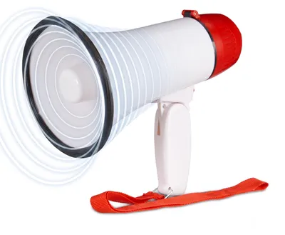 Produktbild von Relaxdays Megafon Stadion, Bullhorn mit klappbarem Griff und Schlaufe, lustiger Ole Sound, Megaphon, 10 Watt, rot/weiß