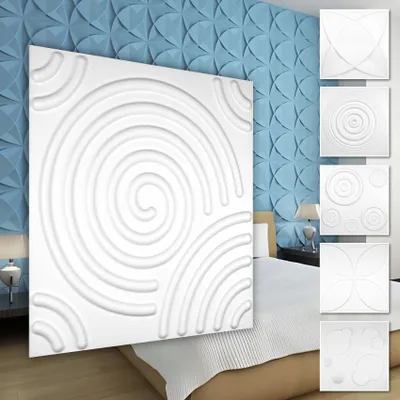 Produktbild von HEXIM 3D Wandpaneele, PVC Kunststoff weiß - Kreis Design Paneele 50x50cm Wandverkleidung (0.25QM HD069) Hintergrund Verkleidung Wand