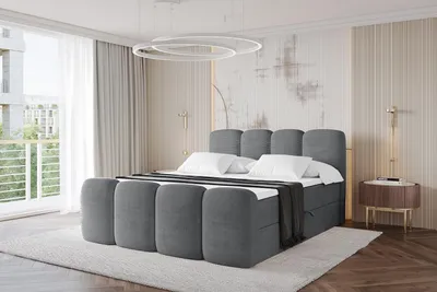 Produktbild von ALTDECOR Boxspringbett mit Fußteil - NINA-Z - 180x200  Dunkelgrau- Komplett-Set mit Bonell-Federkernmatratze und Topper, Polsterbett mit H3 Matratze und Bettkästen, Lattenrost, Bett mit Stauraum, Doppelbett, Boxbett
