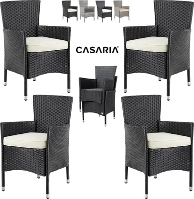 Image de Casaria® Set de 4 chaises en polyrotin Gris avec coussin d'assise 7cm max 160kg assise fauteuil jardin balcon terrasse