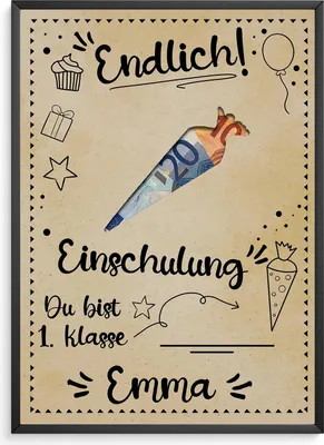 Produktbild von Einschulung Geldgeschenk personalisiert Schulanfang Geschenk zum Schulstart – DIN A4 + Rahmen schwarz