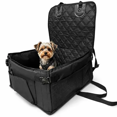 Produktbild von Relaxdays Hundeautositz, kleine Hunde bis 8 kg, faltbar, Hundebett Auto, stabil, HBT: 25x43x43 cm, Autokörbchen, schwarz