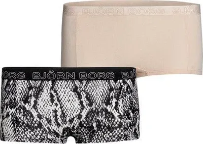 Productafbeelding van Björn Borg - Dames - Minishort Python, 2-pack - Beige/Multicolor - Maat 34