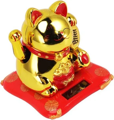 Produktbild von Sonnenspiegel - Chinesisches Glücksbringer Katzenmotiv - Solarbetriebenes - Glückssymbol Gold