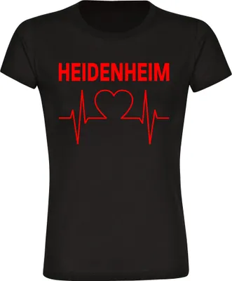 Produktbild von multifanshop Damen T-Shirt - Heidenheim - Herzschlag, schwarz, Größe M