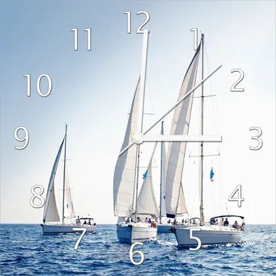 Produktbild von Wallario Design Wanduhr Segelschiff auf dem Meer aus Echtglas, Größe 30 x 30 cm